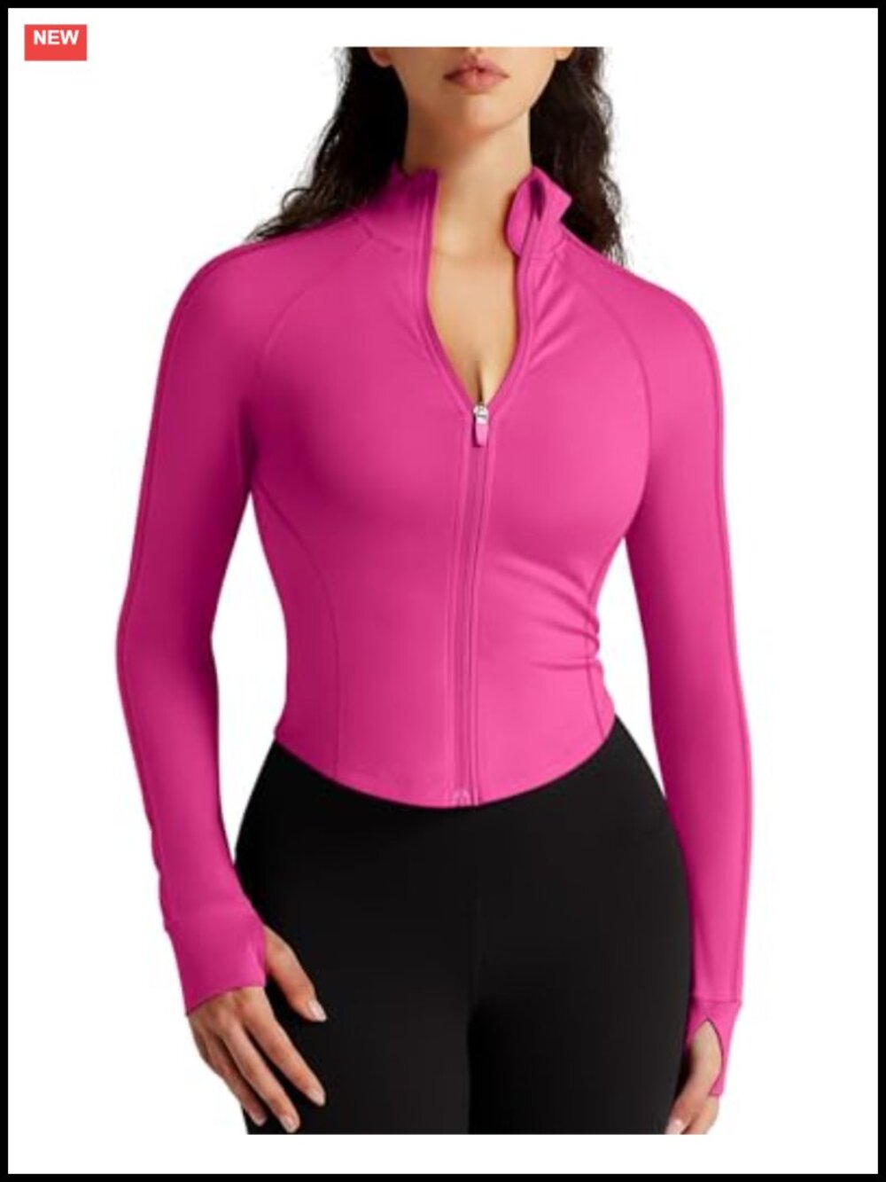 Cropped Athletic Zip-Up Jacket Women Workout Running Yoga Thumb Holes